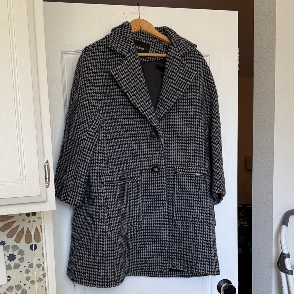 Maje Black and Gray Houndstooth Coat